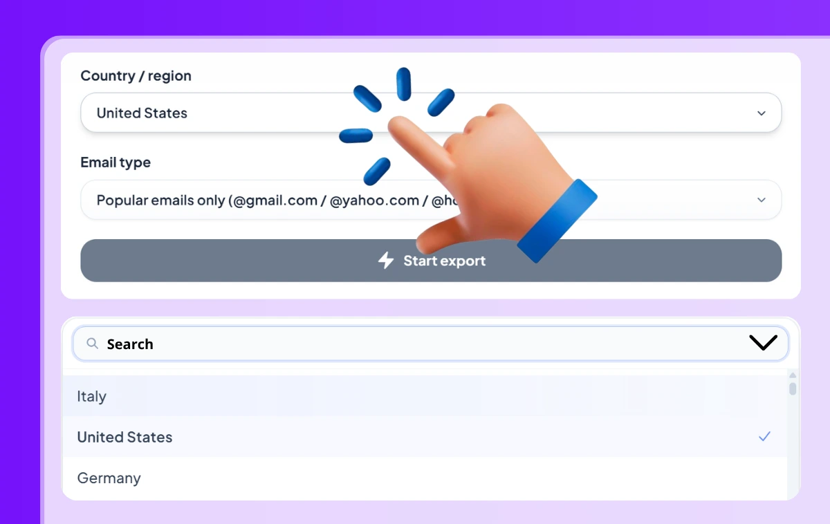 step2 Select country & email type